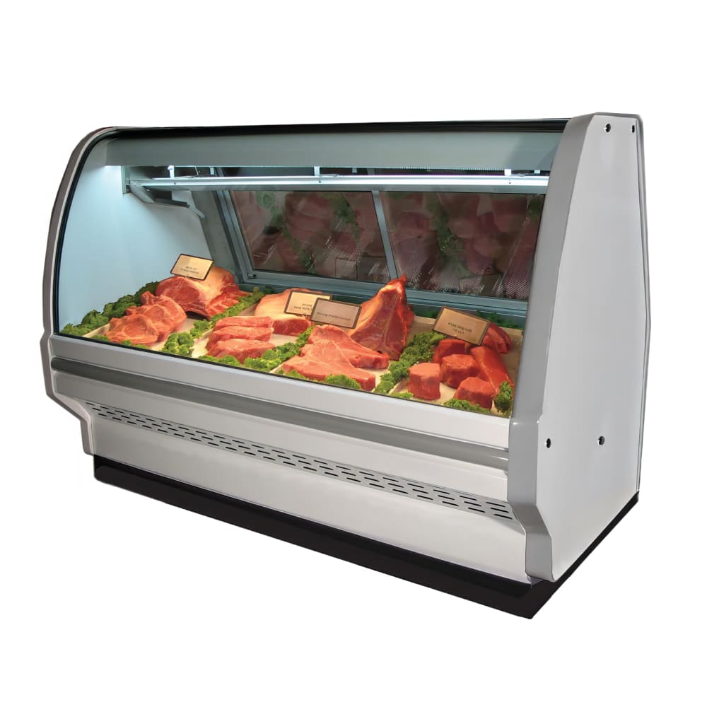 367-SCCMS40E4CLED 51 1/2" Full Service Red Meat Case w/ Curved Glass - (1) Level, 115v
