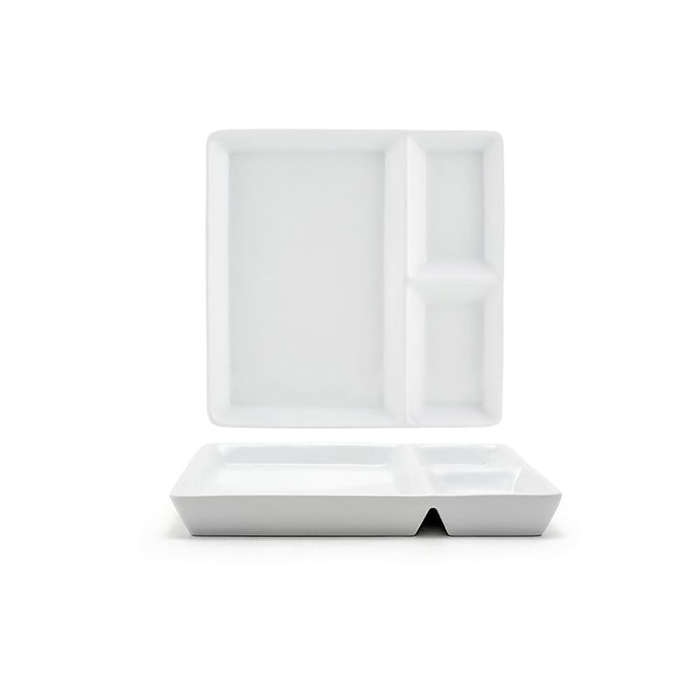 872-DAP075WHP23 7 1/2" Square Mod® Divided Plate w/ (3) Compartments - Porcelain, White