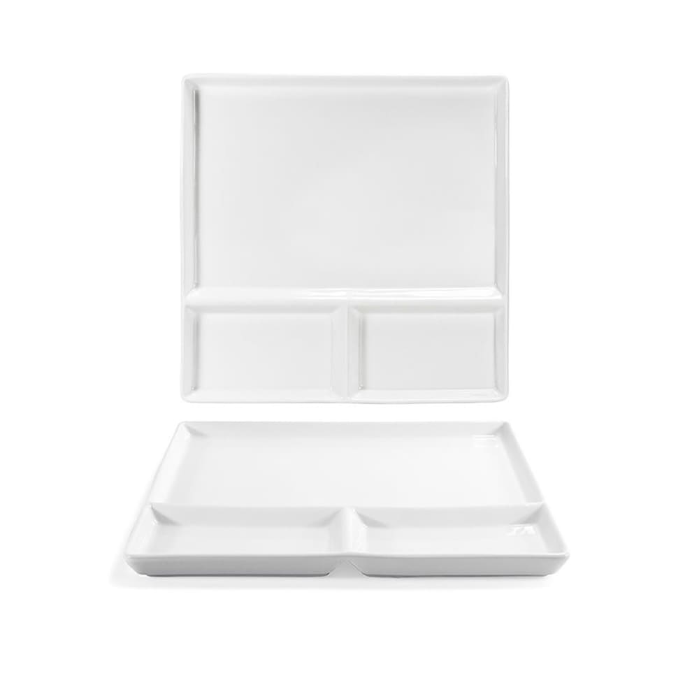 872-DDP072WHP21 10 3/4" Square Mod® Divided Plate w/ (3) Compartments - Porcelain, White