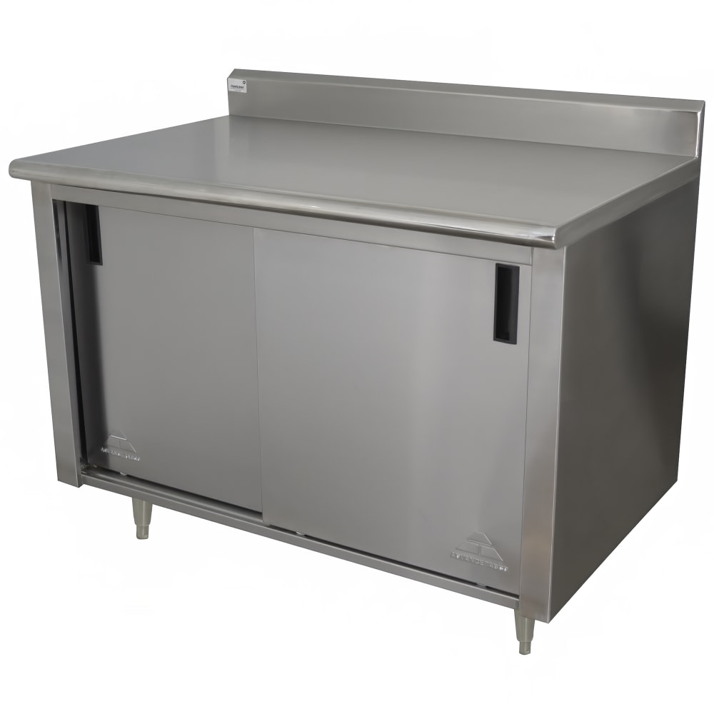 009-ECKSS244M 48" Enclosed Work Table w/ Sliding Doors & Midshelf, 5" Backsplash, 2...