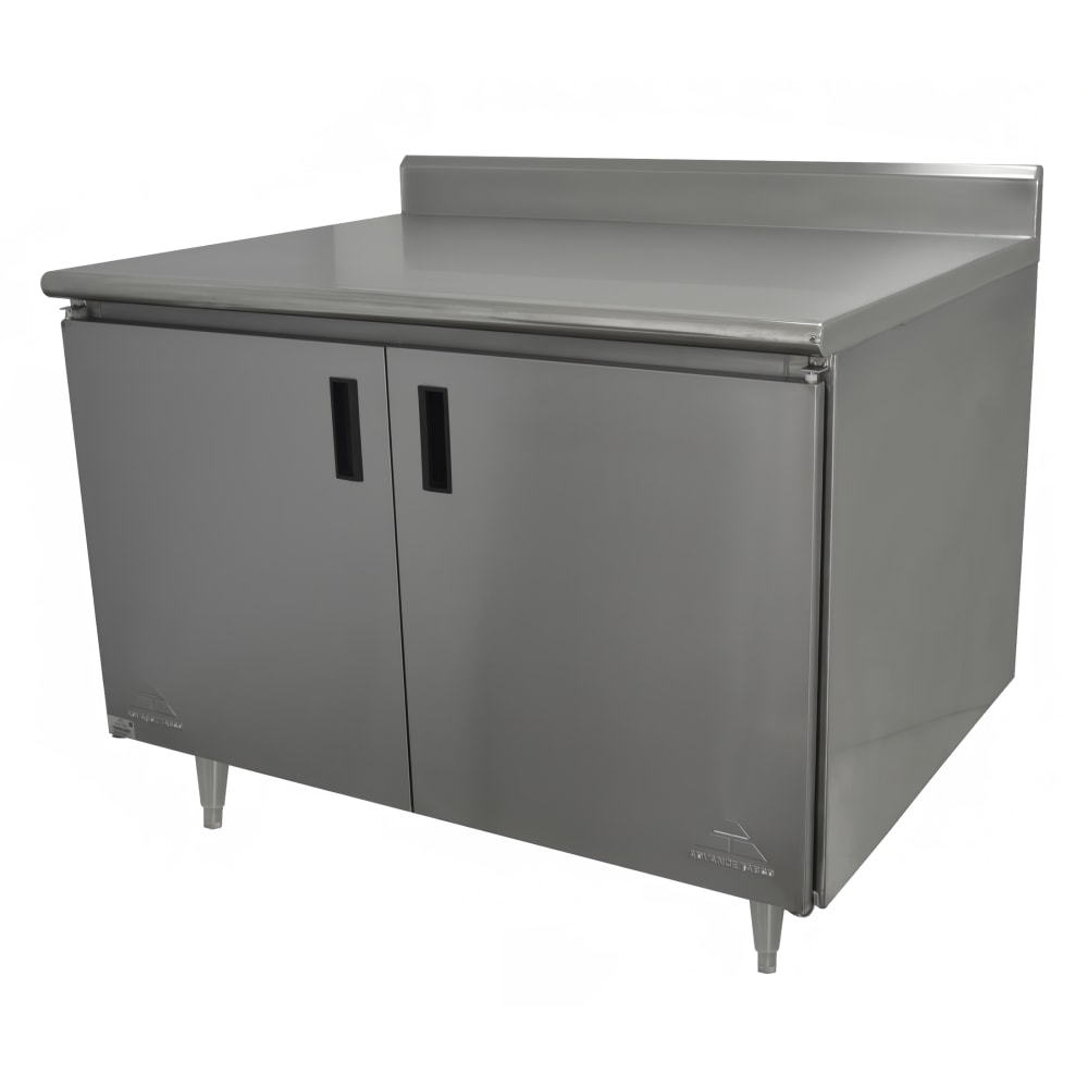009-EHKSS304M 48" Enclosed Work Table w/ Swing Doors & Midshelf, 5" Backsplash, 30&...
