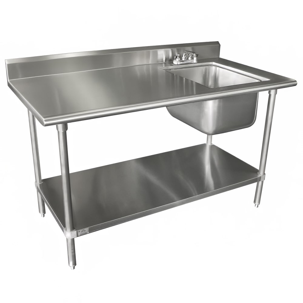 009-KLAG11B304RX 48" Work Table w/ Right Sink - 5" Backsplash, Undershelf, 16 ga Stainl...