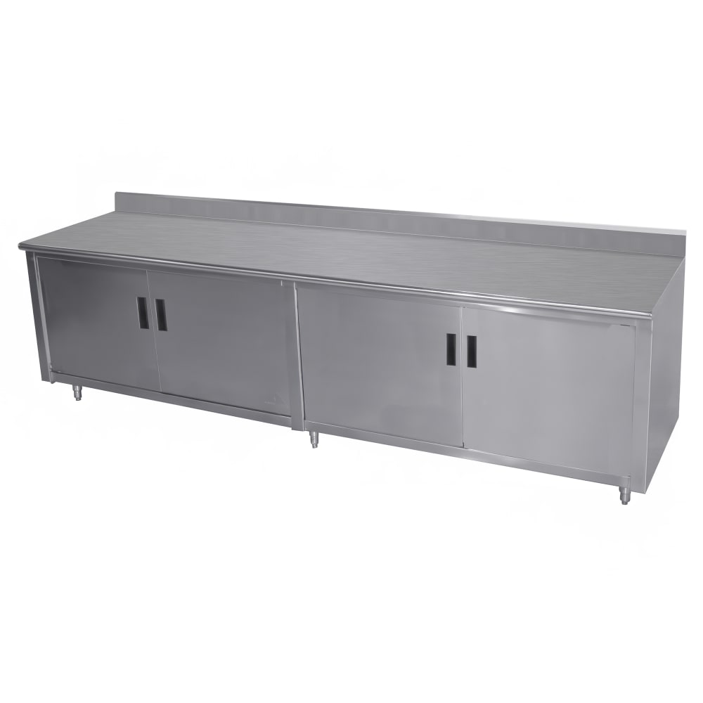 Advance Tabco EHK-SS-309M-X 108" Enclosed Work Table w/ Swing Doors & Midshelf, 5" Backsplash, 30"D