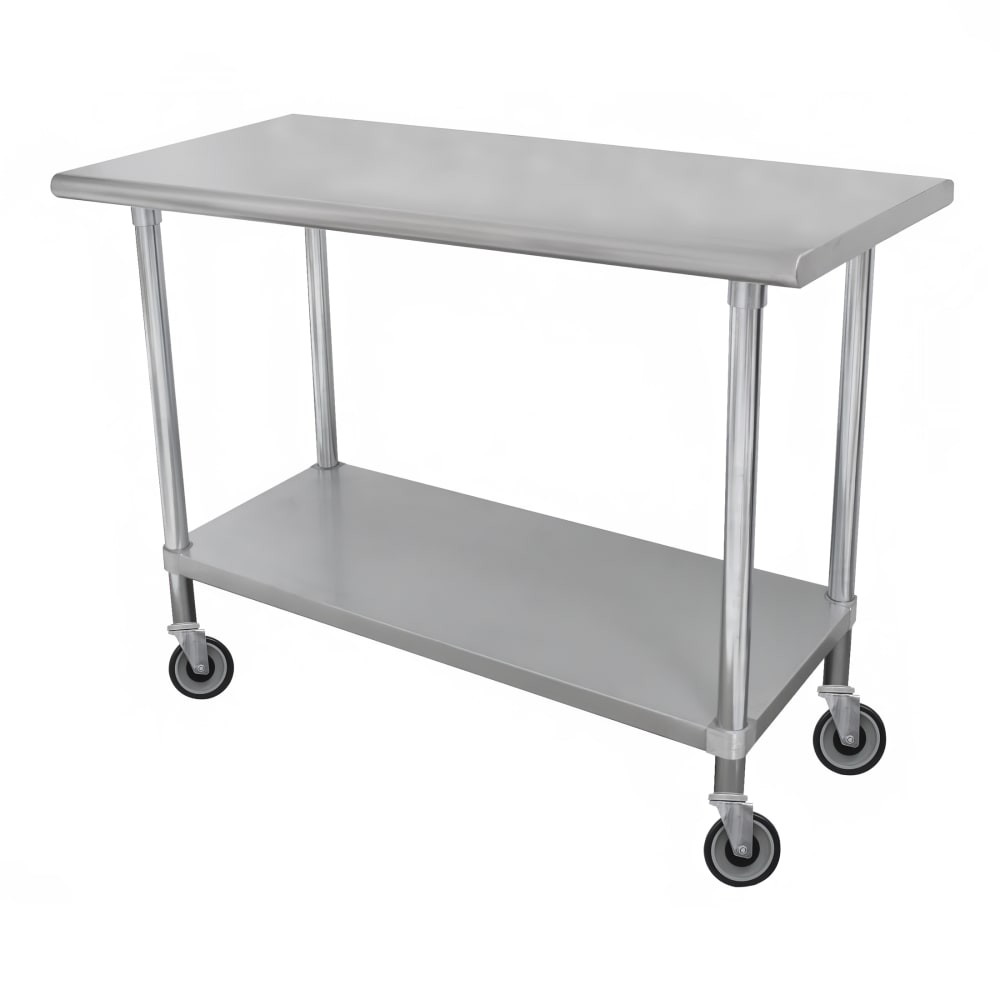 009-ELAG306CX 72" Mobile 18 ga Work Table w/ Undershelf & 430 Series Stainless Steel Fla...