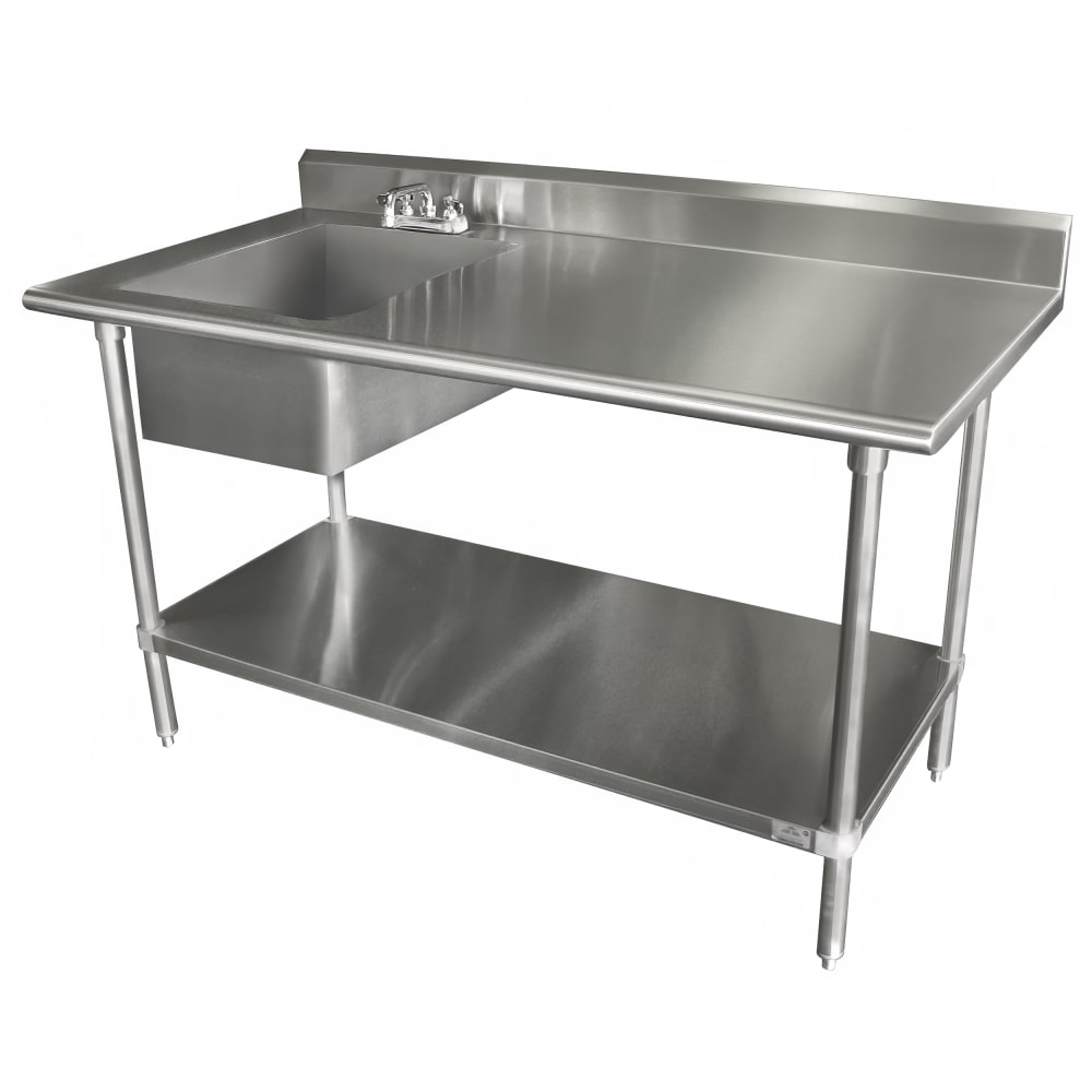 009-KLAG11B304LX 48" Work Table w/ Left Sink - 5" Backsplash, Undershelf, 16 ga Stainle...