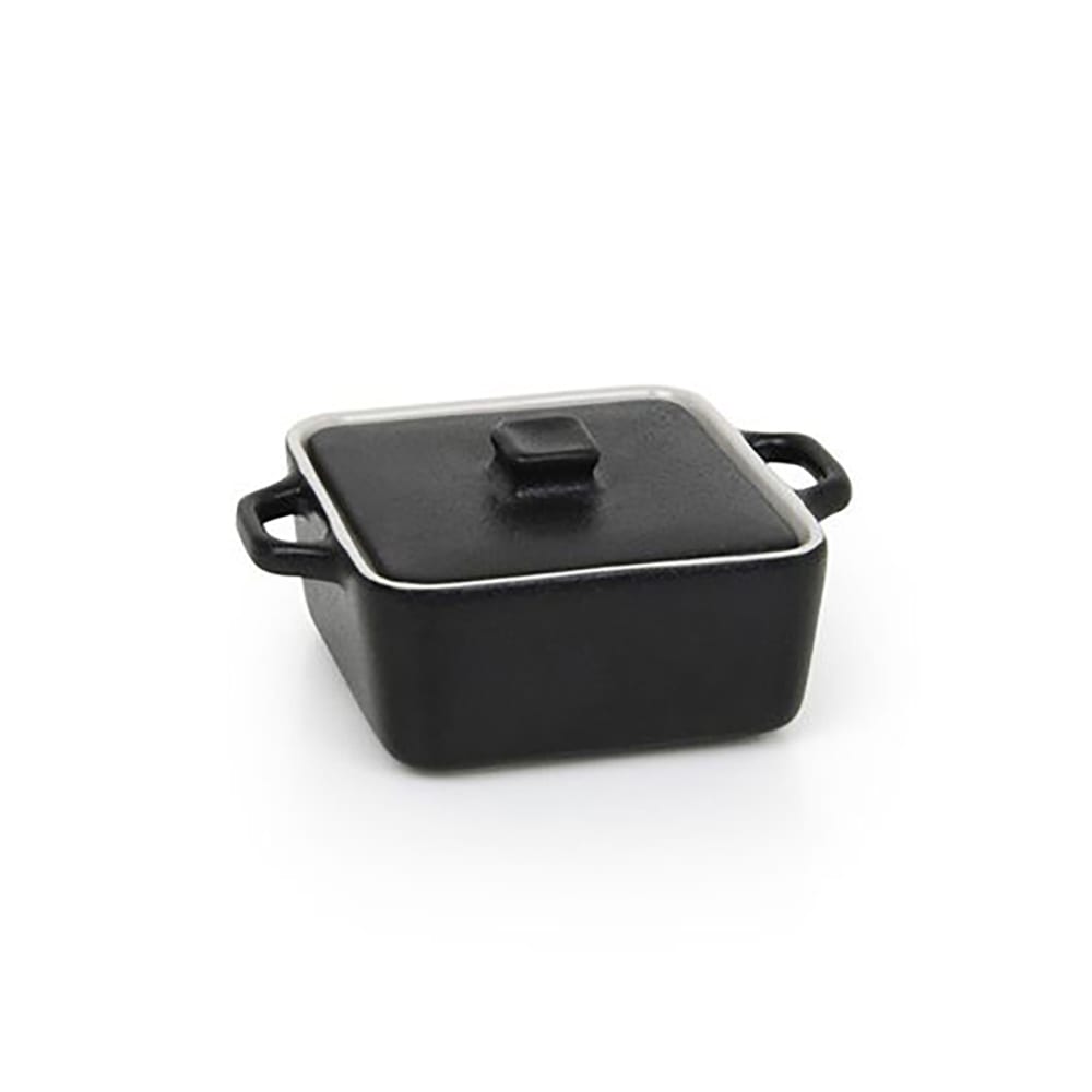 872-DBO136BKC23 8 oz Square Kiln® Baking Dish w/ Lid - Porcelain, Black