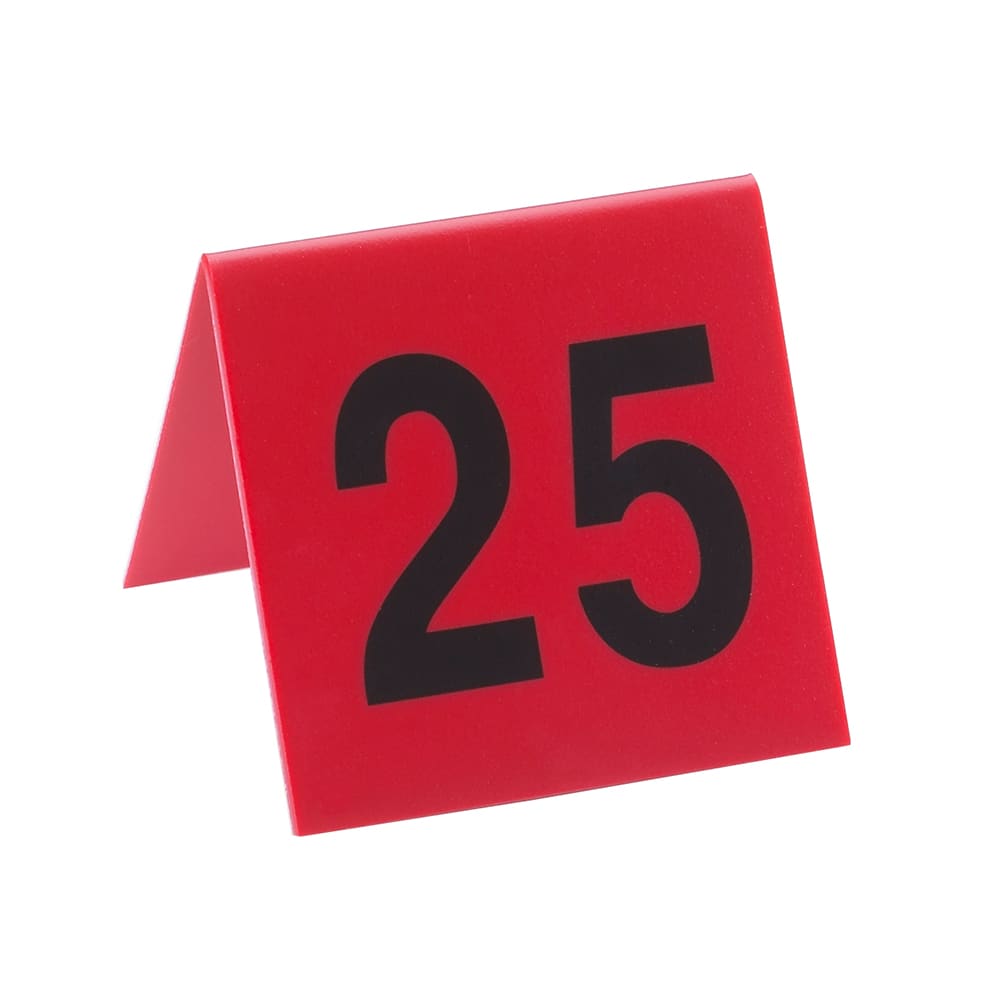 151-226 Tabletop Number Tents - #1 25, 3" x 3", Red/Black