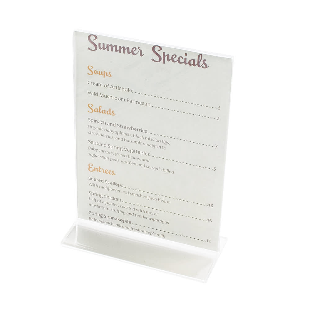 151-506 Tabletop Menu Card Holder - 4" x 6", Acrylic, Clear