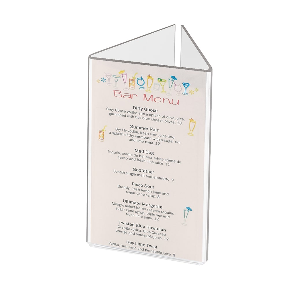 151-542 Tabletop Menu Card Holder - 4 1/4" x 7 1/2", Acrylic, Clear