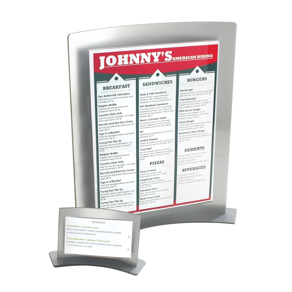 151-828 Tabletop Menu Card Holder - 8.5"W x 11"H, Silver