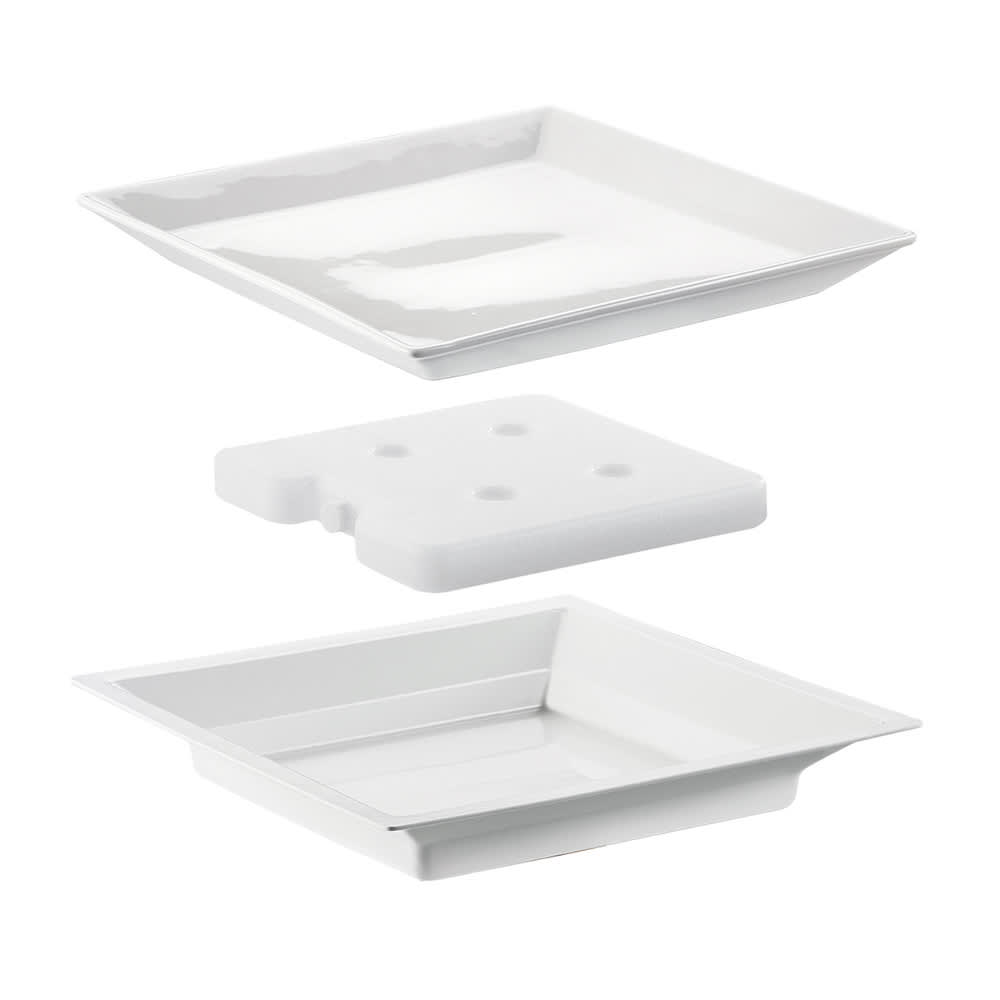 151-3063 11" Cold Concept Plate Set w/ Cold Pack - Porcelain, White