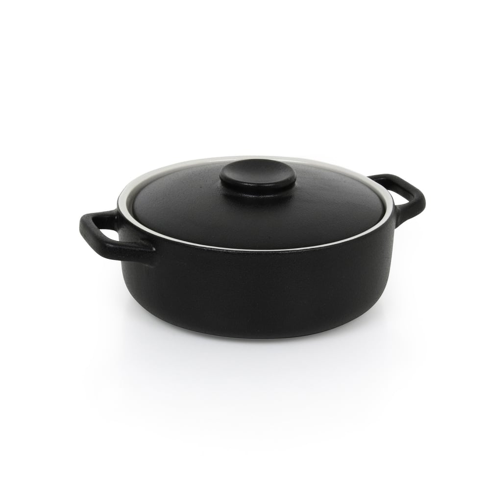 872-DBO132BKC21 21 oz Round Kiln® Baking Dish w/ Lid - Porcelain, Black