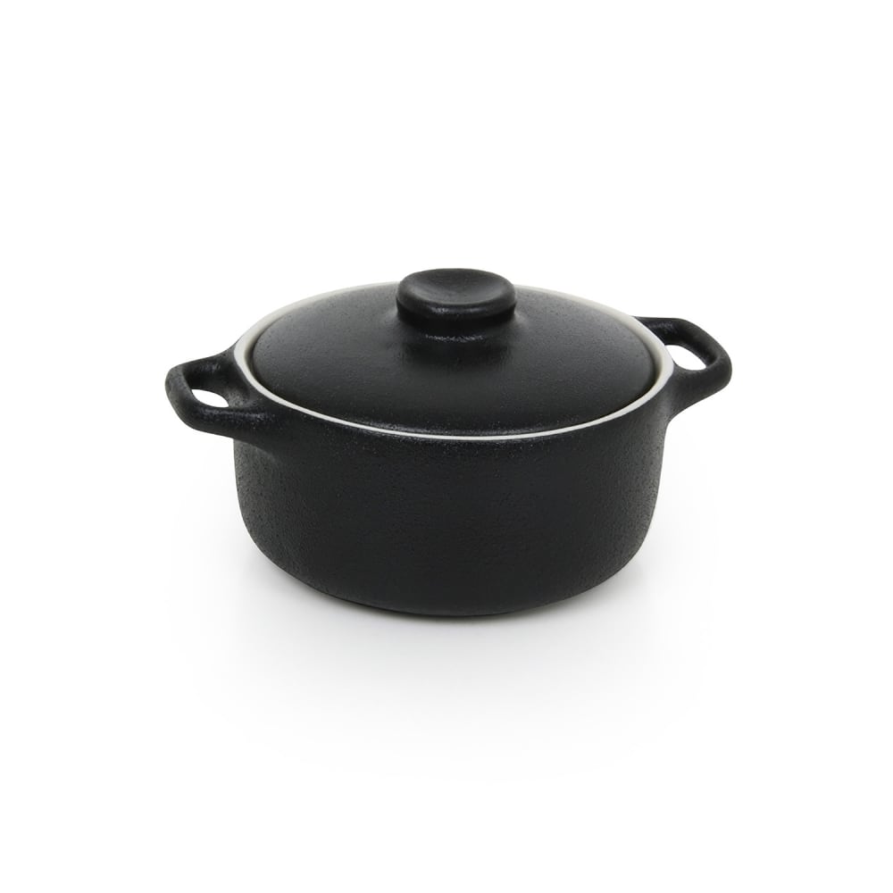 872-DBO134BKC23 7 oz Round Kiln® Baking Dish w/ Lid - Porcelain, Black