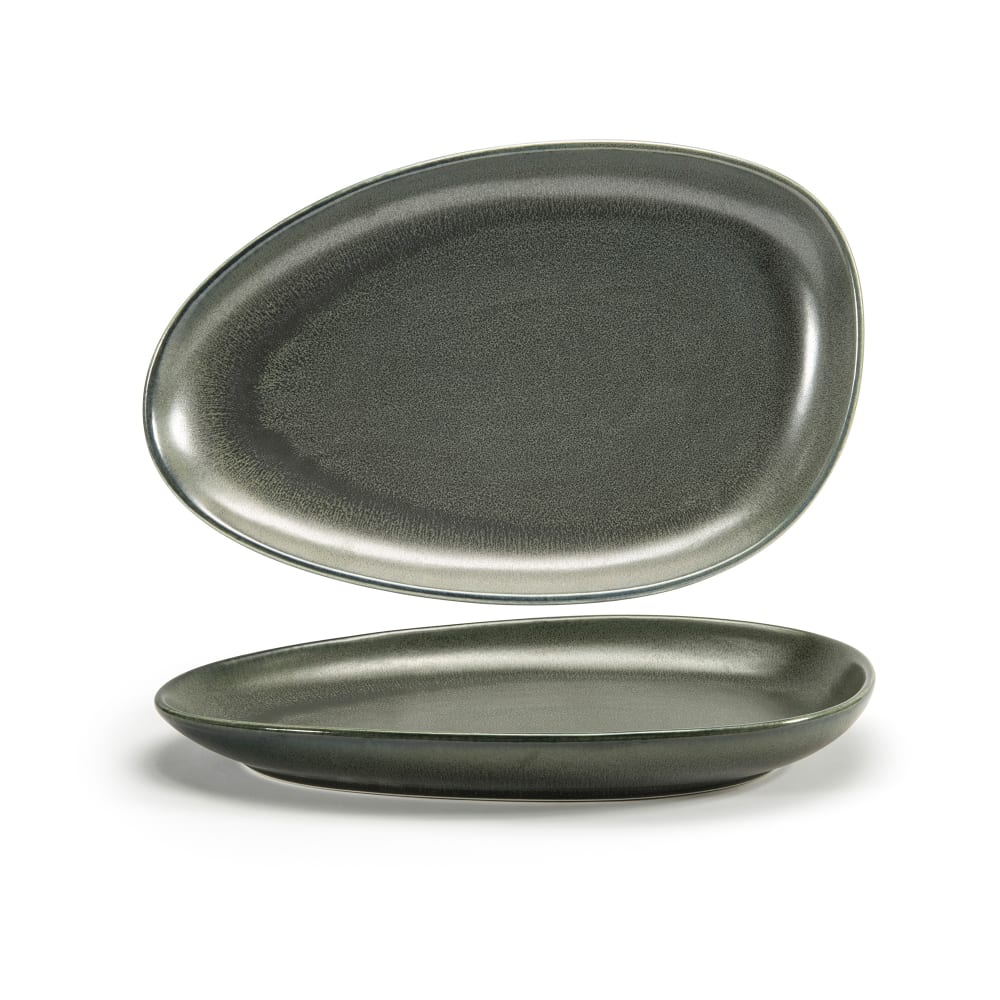 872-SPT056DGP20 Oval Kiln® Plate - 14" x 9", Porcelain, Sage