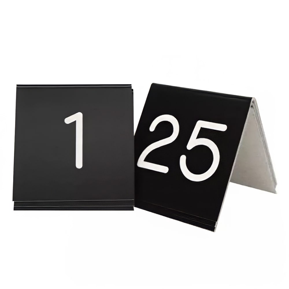 Cal-Mil 271C-2 Tabletop Number Tent - #51 to #75, 3 1/2"W x 5"H, Plastic, Black/White