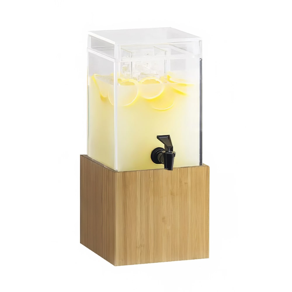 151-1527160 1 1/2 gal Beverage Dispenser w/ Ice Tube - Plastic Container, Bamboo Base