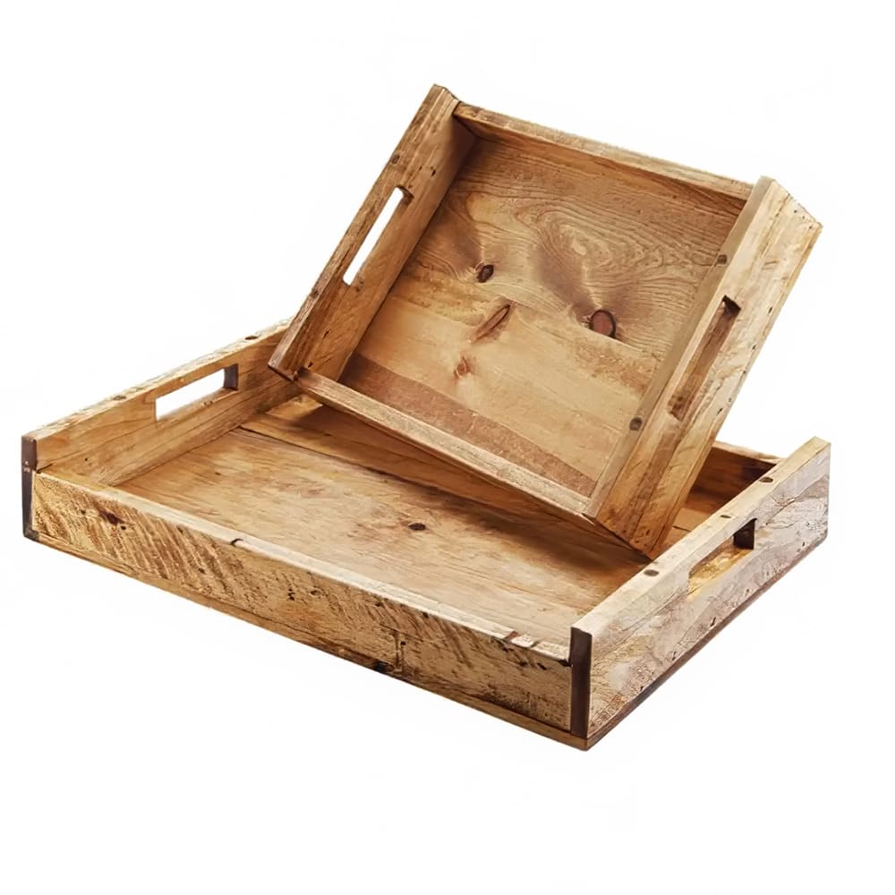 151-3454122099 Rectangular Serving Tray w/ Handles - 23 1/4"W x 14 1/2"D, Reclaimed Woo...