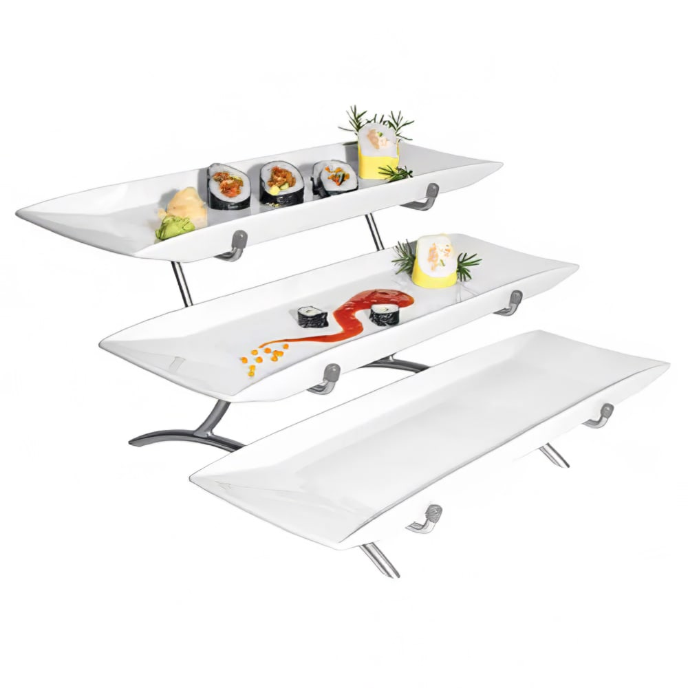 151-PP103339 3 Step Rectangular Platter Display - Porcelain, Platinum