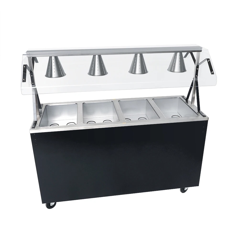 175-T387102 4-Well Hot Food Station - Solid Base, Thermostat, Manifold Drain, Black 208-240v