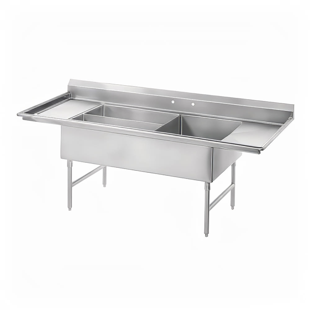 009-18K556 91" 3 Compartment Sink w/ 24"L x 30"W Bowl, 12" Deep