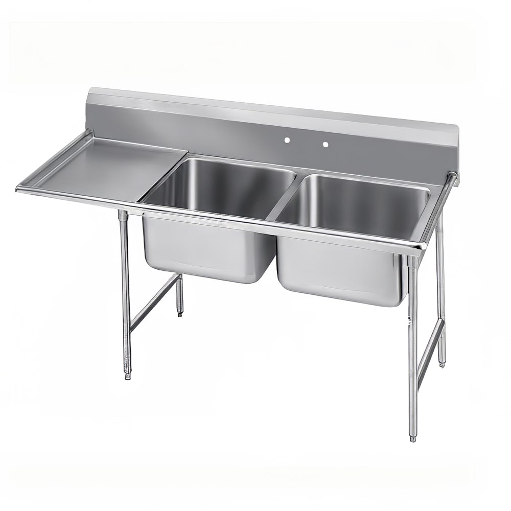 009-9224036L 85" 2 Compartment Sink w/ 20"L x 20"W Bowl, 12" Deep