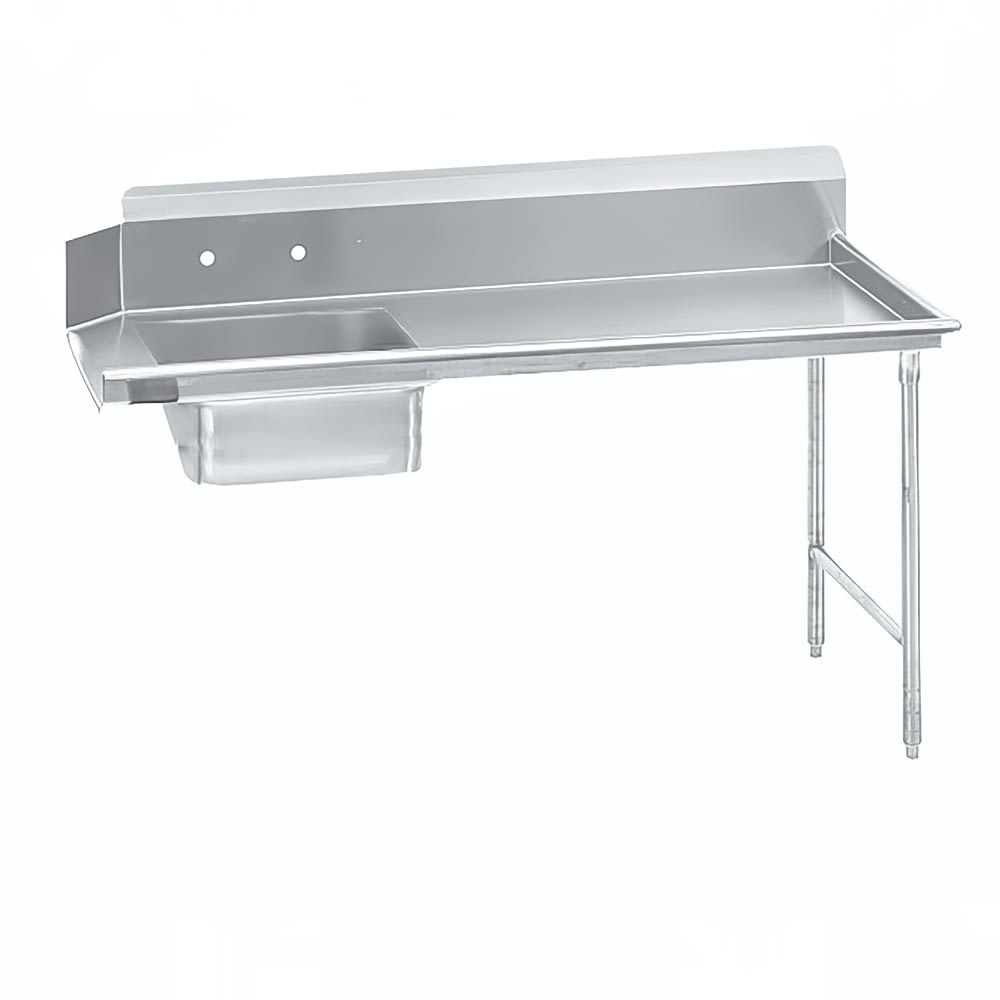 009-DTSS3084R 83" R L Straight Soil Table - 10 1/2" Backsplash, Stainless Legs, 14 ga 3...