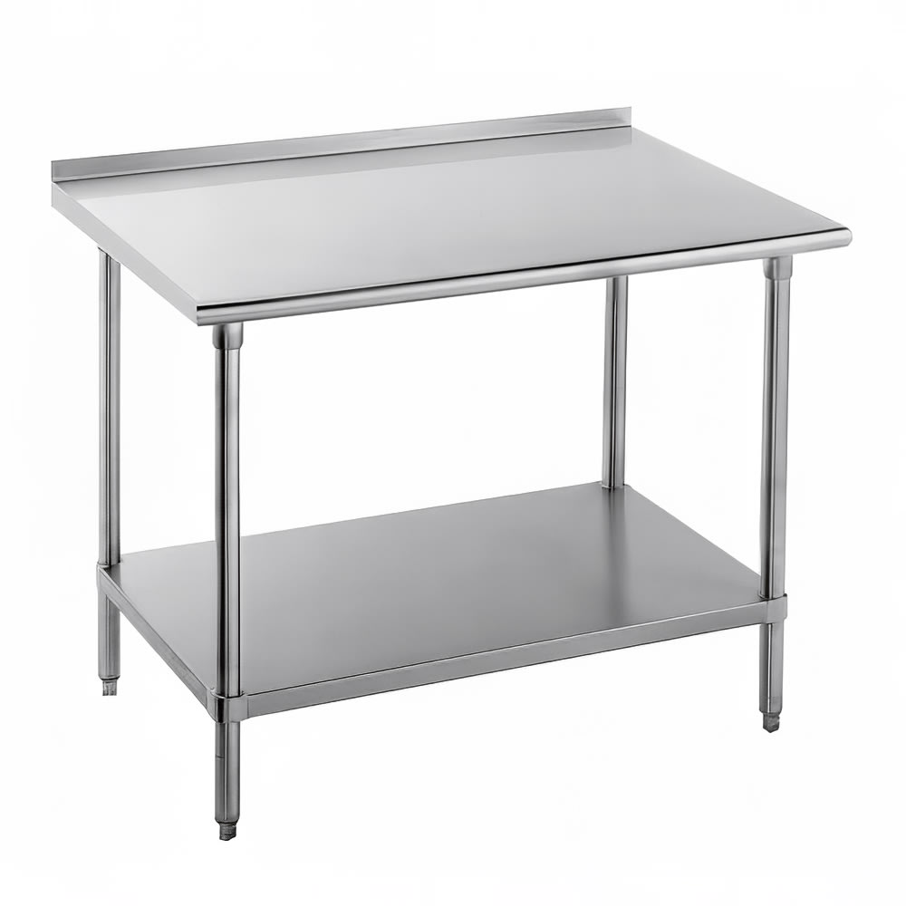 009-FLG247 84" 14 ga Work Table w/ Undershelf & 304 Series Stainless Top, 1 1/2" Ba...