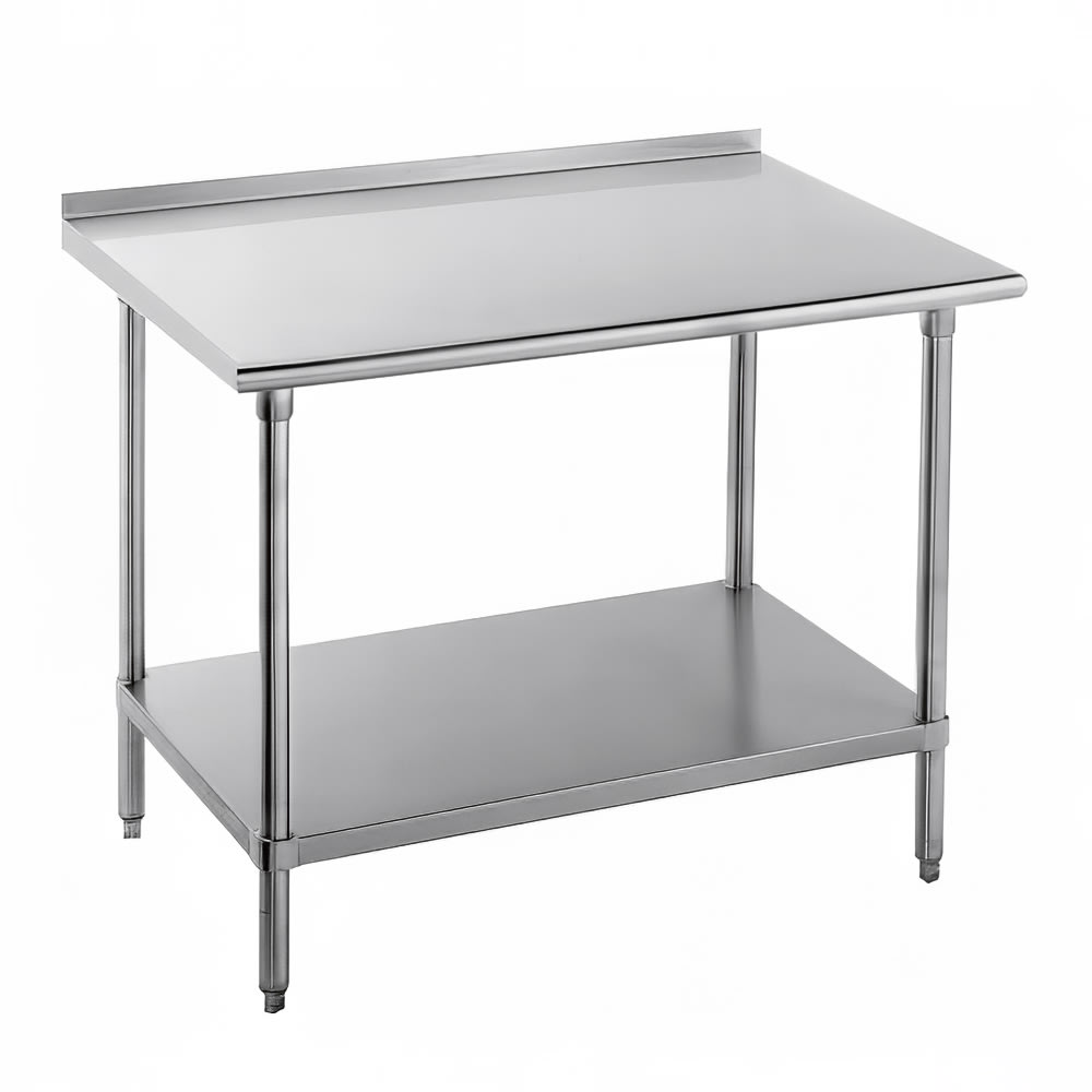 Advance Tabco FMG-248 96" 16 ga Work Table w/ Undershelf & 304 Series Stainless Top, 1 1/2" Backsplash