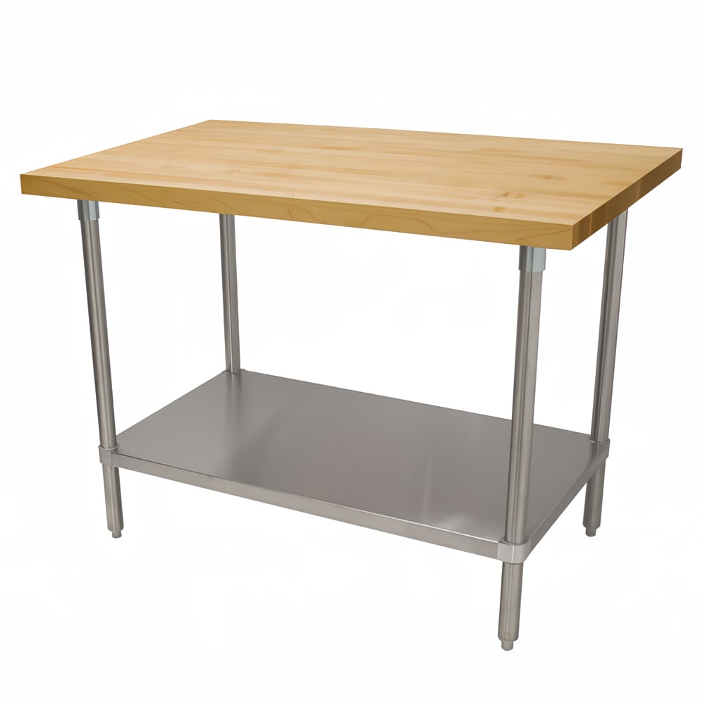 009-H2G305 1 3/4" Maple Top Work Table w/ Undershelf, 60"L x 30"D