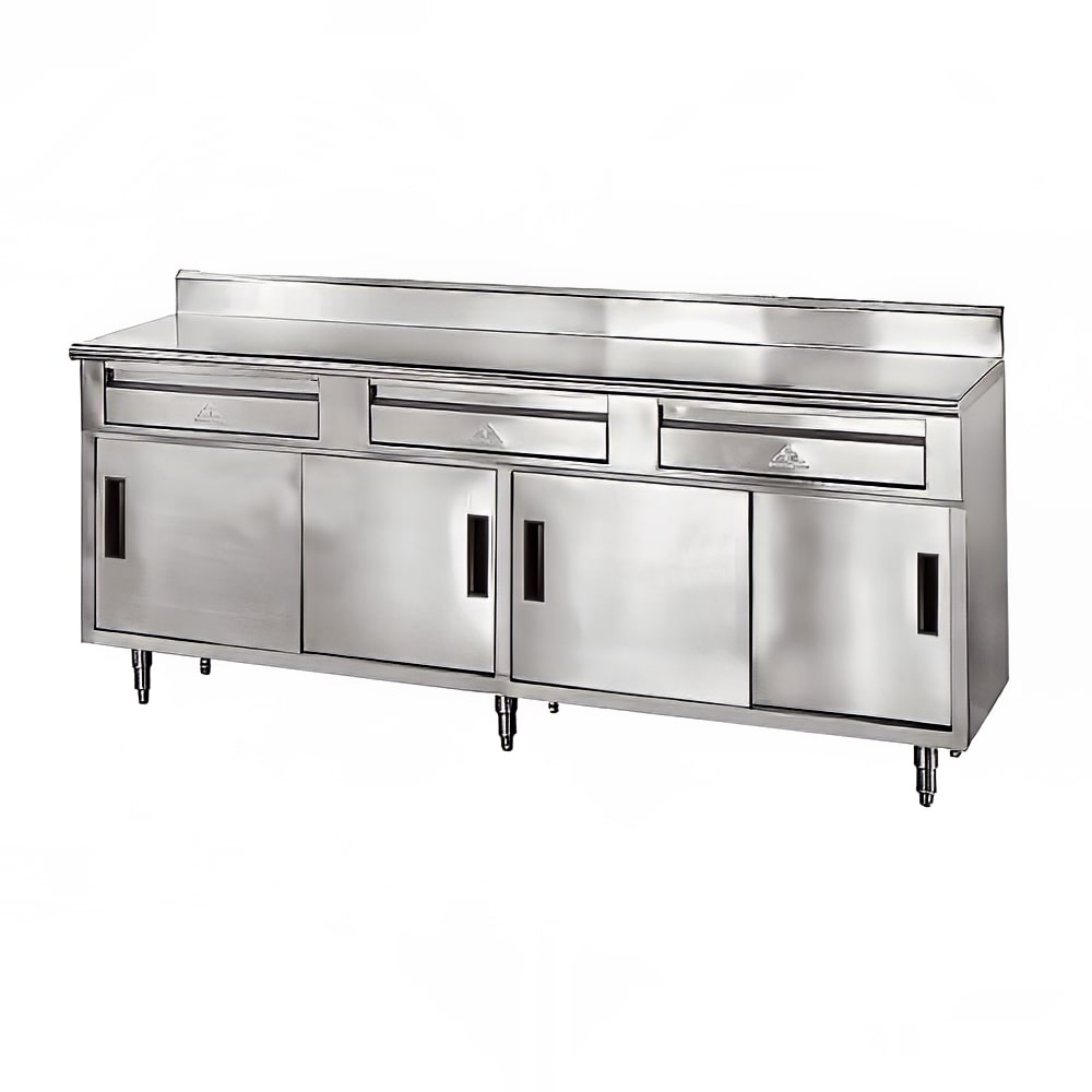 009-SDRC308 96" Enclosed Work Table w/ Sliding Doors & 5" Backsplash, 30"D