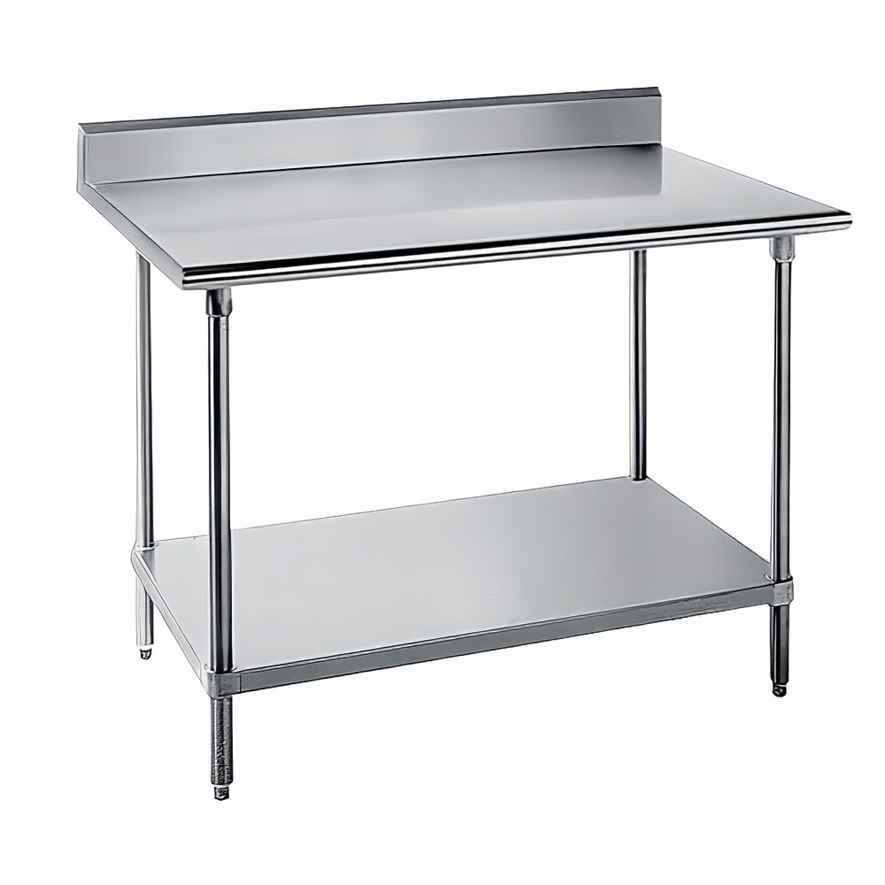 Advance Tabco SKG-248 96" 16 ga Work Table w/ Undershelf & 430 Series Stainless Top, 5" Backsplash