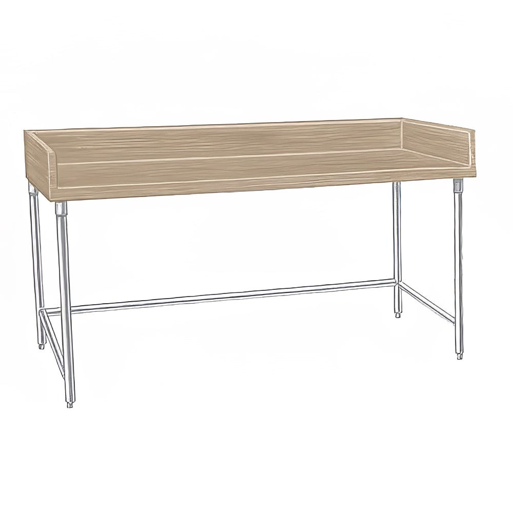009-TBG306 72" Maple Top Bakers Table w/ 4" Splash & Open Base, 30"D