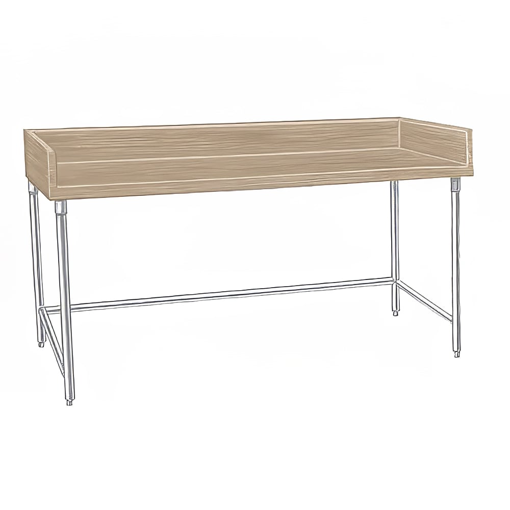 009-TBG366 72" Maple Top Bakers Table w/ 4" Splash & Open Base, 36"D