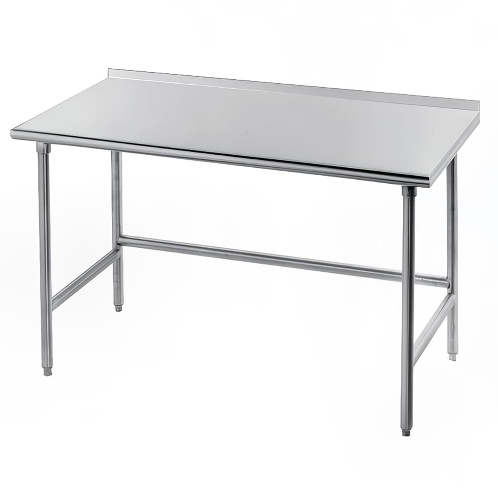 Advance Tabco TFAG-248 96" 16 ga Work Table w/ Open Base & 430 Series Stainless Top, 1 1/2" Backsplash