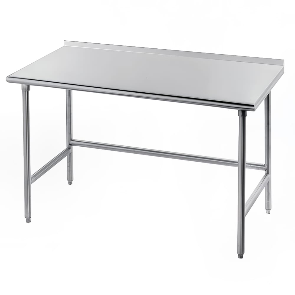 Advance Tabco TFAG-307 84" 16 ga Work Table w/ Open Base & 430 Series Stainless Top, 1 1/2" Backsplash