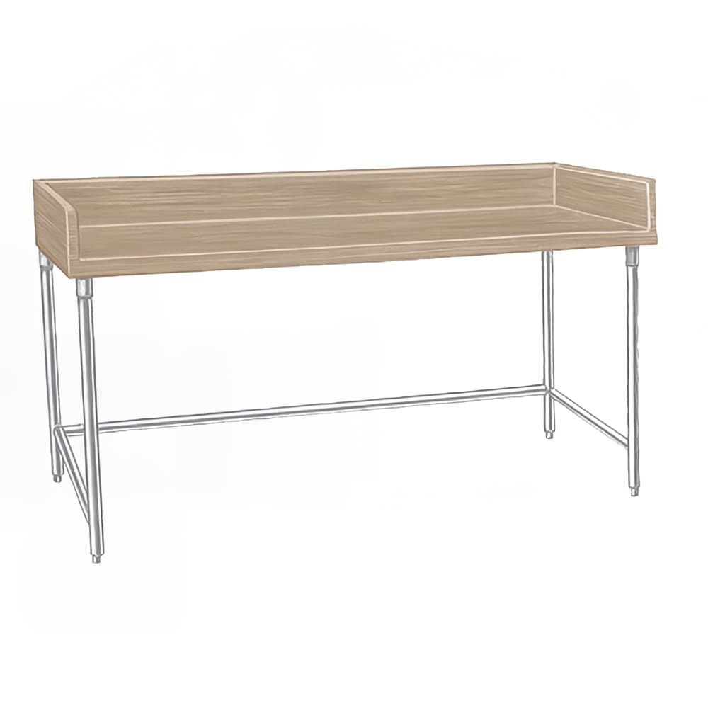 009-TBS307 84" Maple Top Bakers Table w/ 4" Splash & Open Base, 30"D