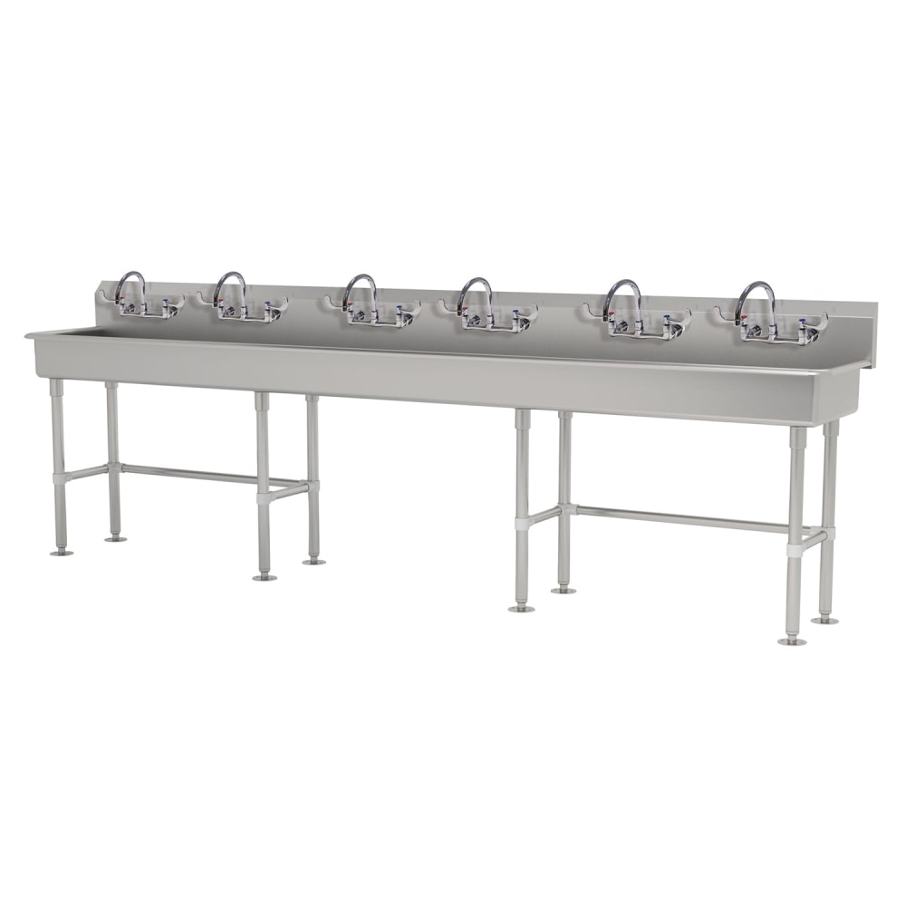 009-FSFMD120ADAF 120" Freestanding Multiwash Hand Sink w/ (6) Faucets, Wrist Blades