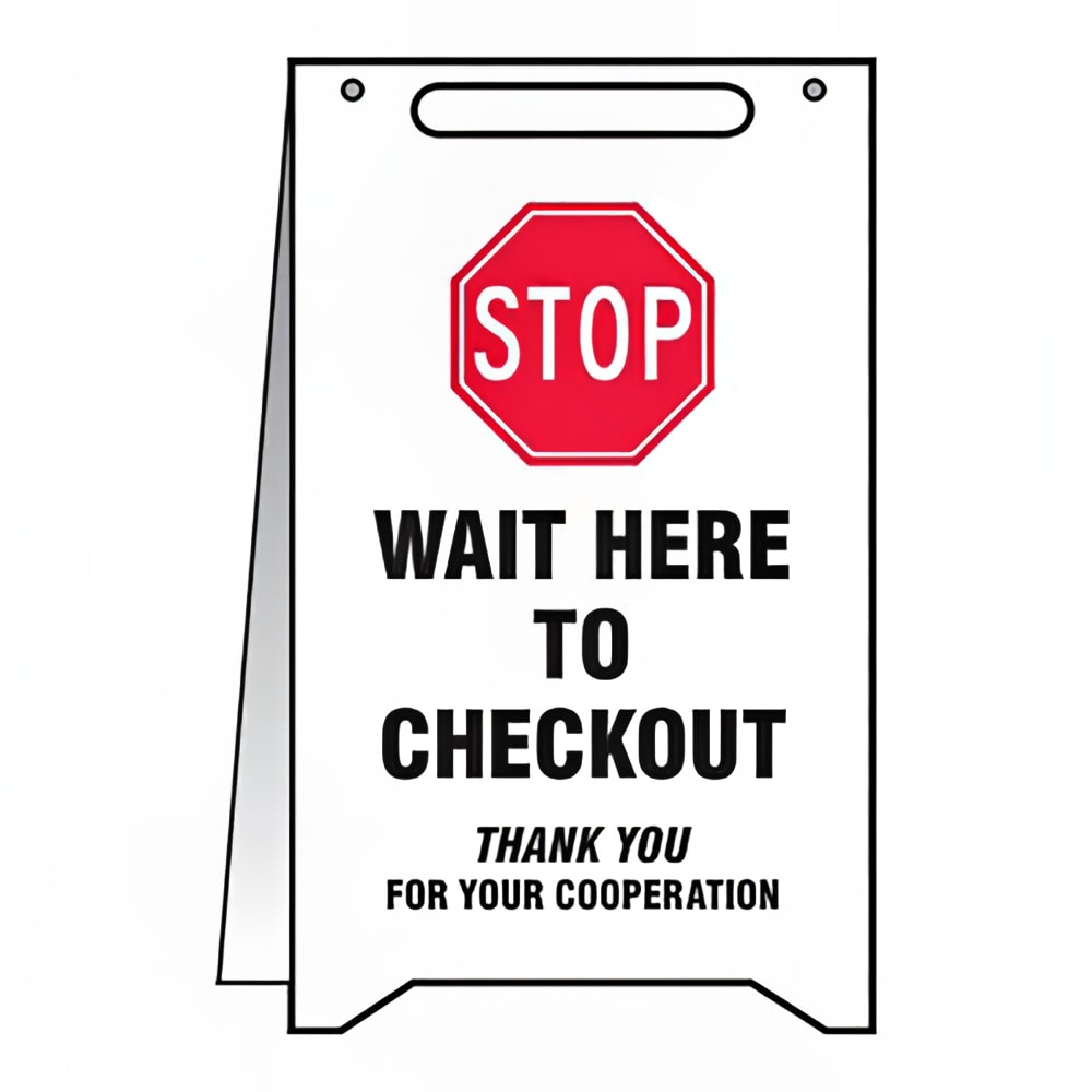 Accuform Signs PFR120 "Stop - Wait Here to Checkout" Folding Safety Sign - 20" x 12", Plastic