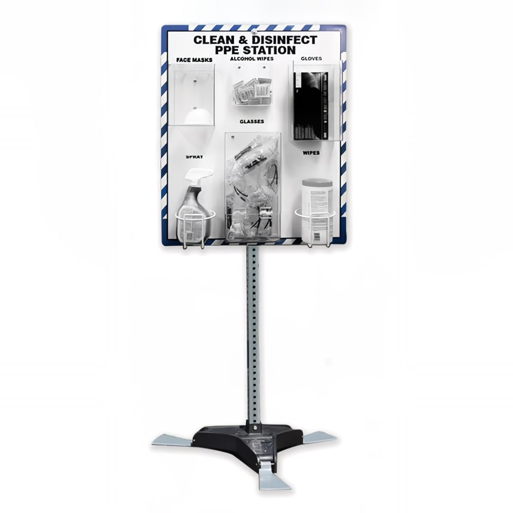 Accuform Signs PRF311 Clean & Disinfect PPE Station w/ 72"H Stand - 32" x 27", Aluminum