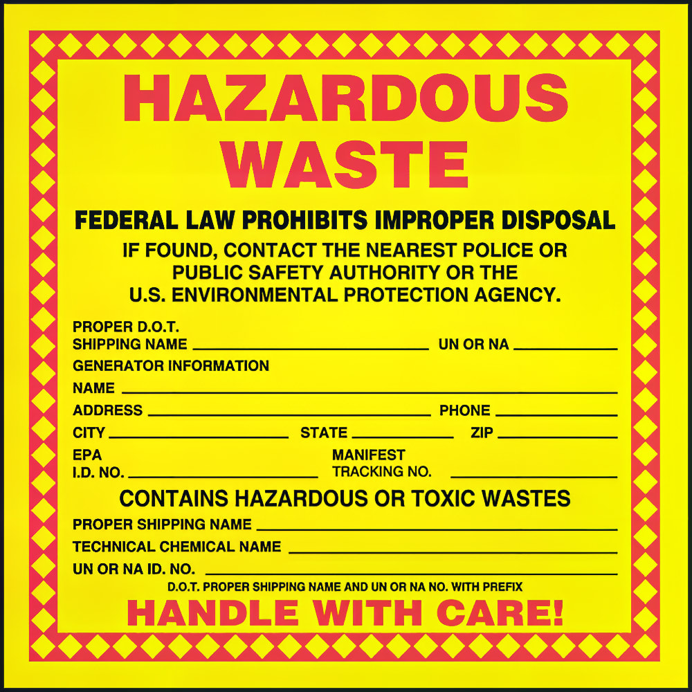 393-MHZW25EVC Hazardous Waste Label - 6" x 6", Adhesive Poly Sheet