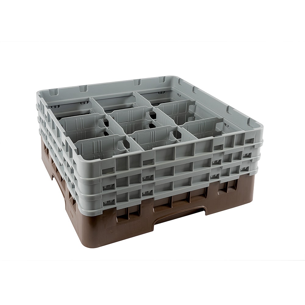 144-9S638167 Camrack® Glass Rack w/ 9 Compartments - 3 Gray Extenders, Brown