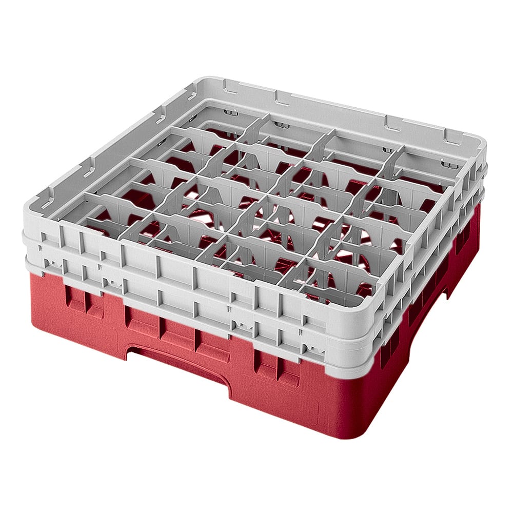 144-16S434163 Camrack® Glass Rack w/ (16) Compartments - (2) Gray Extenders, Red