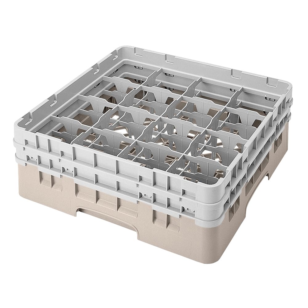 144-16S434184 Camrack® Glass Rack w/ 16 Compartments - 2 Gray Extenders, Beige