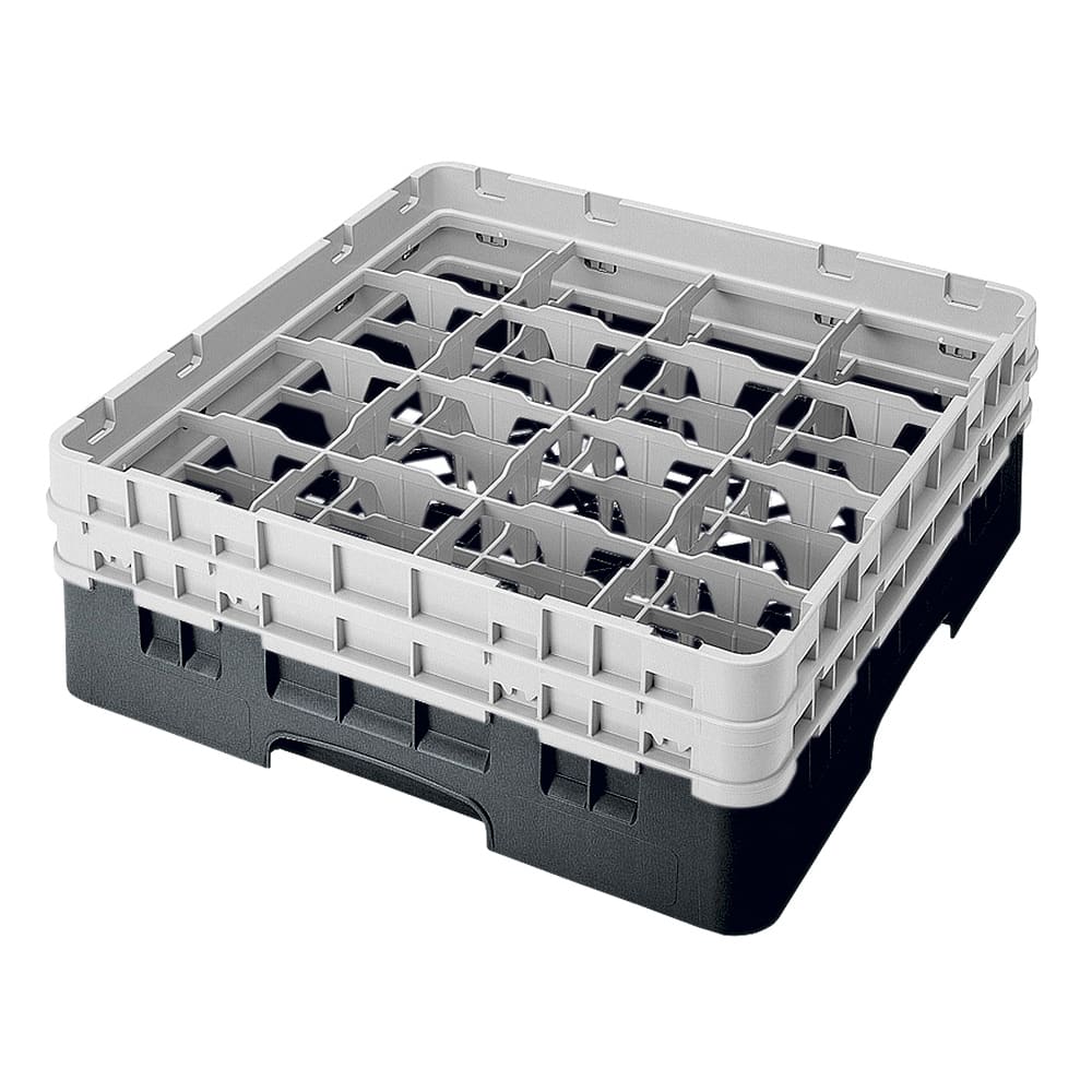 144-16S434110 Camrack® Glass Rack w/ 16 Compartments - 2 Gray Extenders, Black