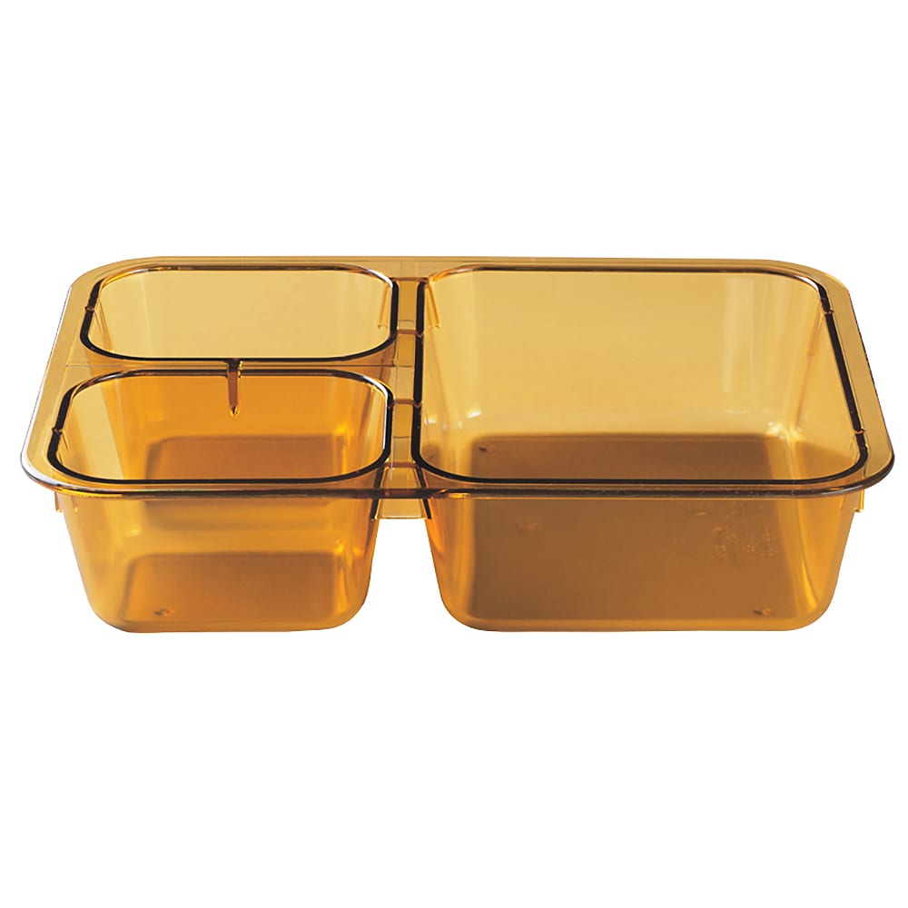 144-853FH150 Plastic Rectangular Tray w/ (3) Compartments, 8 11/16" x 6 5/16", Amber