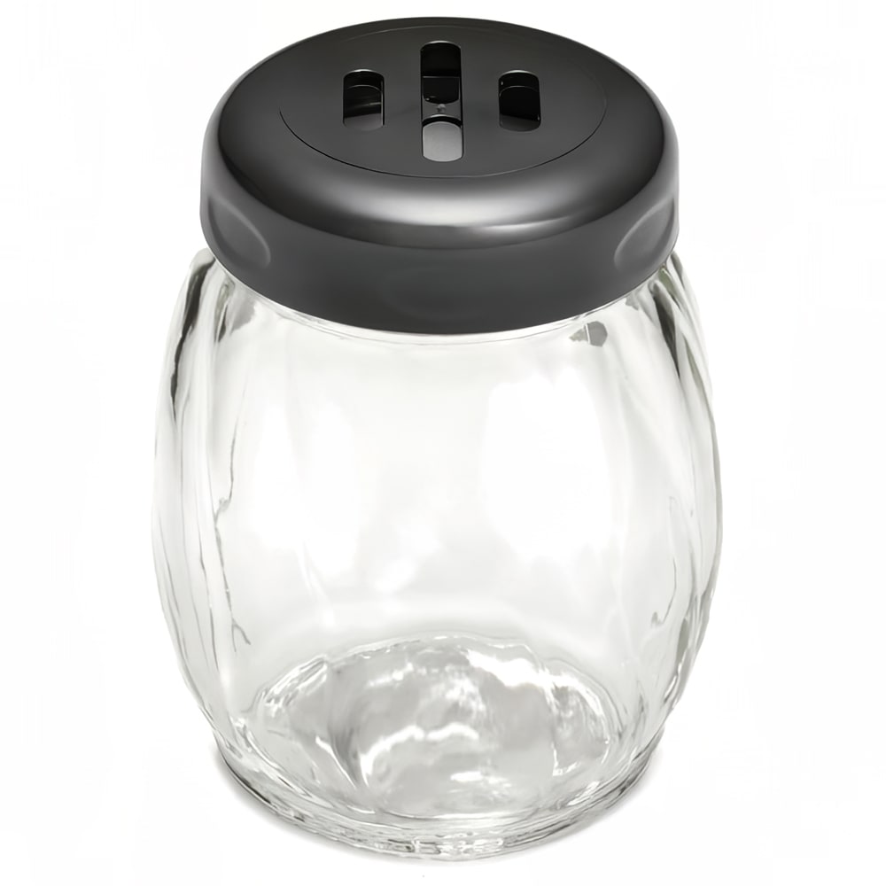 229-260SLBK 6 oz Swirl Glass Cheese Shaker w/ Slotted Plastic Top, Black