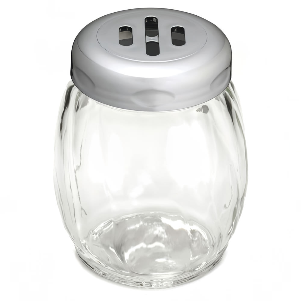229-260SLCH 6 oz Swirl Glass Shaker w/ Slotted Plastic Top, Chrome Plate