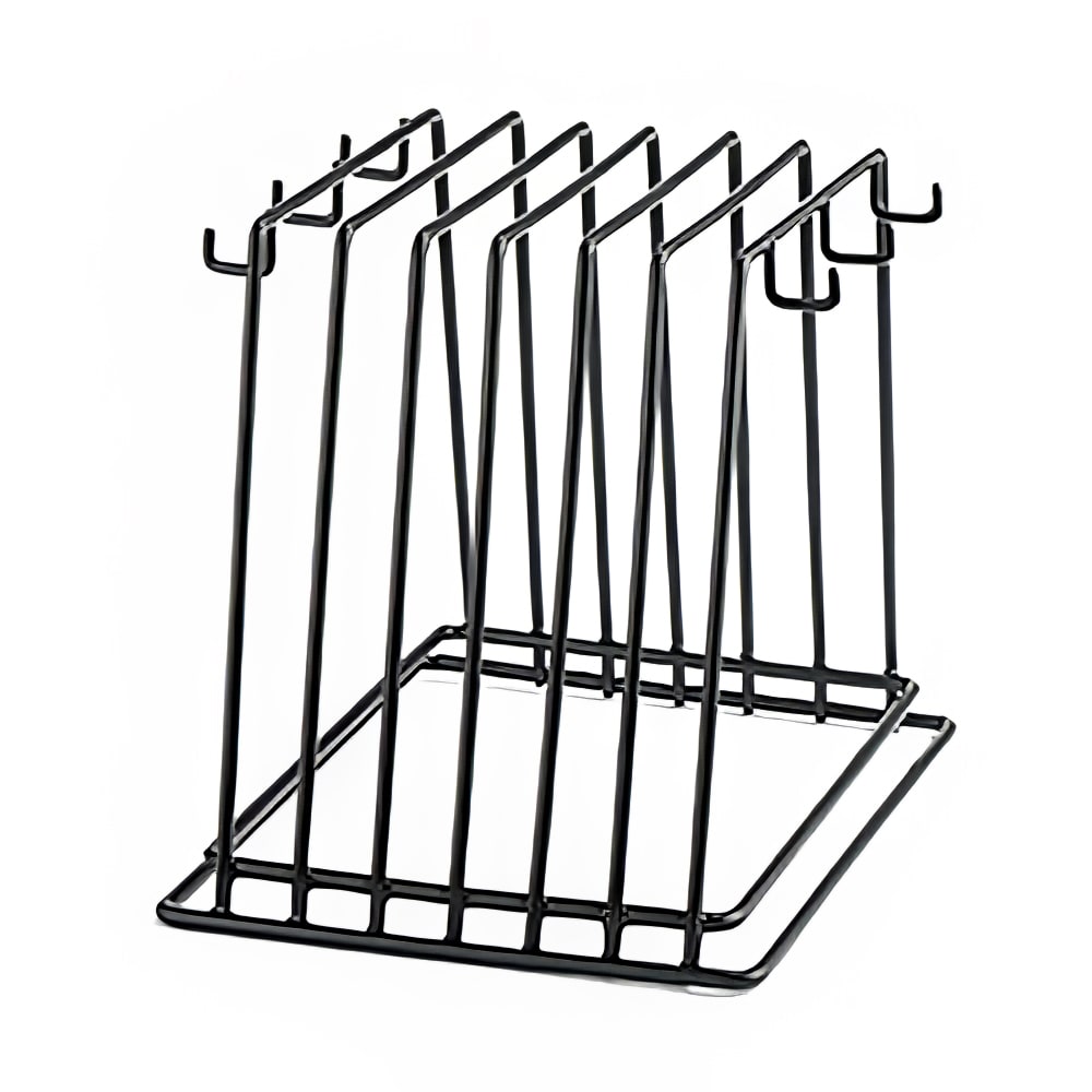 229-CBR6BK 6 Slot Black Vinyl Coated Cutting Board Storage Rack w/ Six Brush Hooks