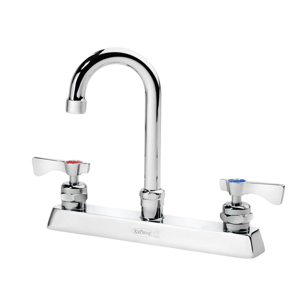 381-15525LLE6 Deck Mount Faucet w/ 3 1/2" Gooseneck Spout & Lever Handles - 8" Cent...