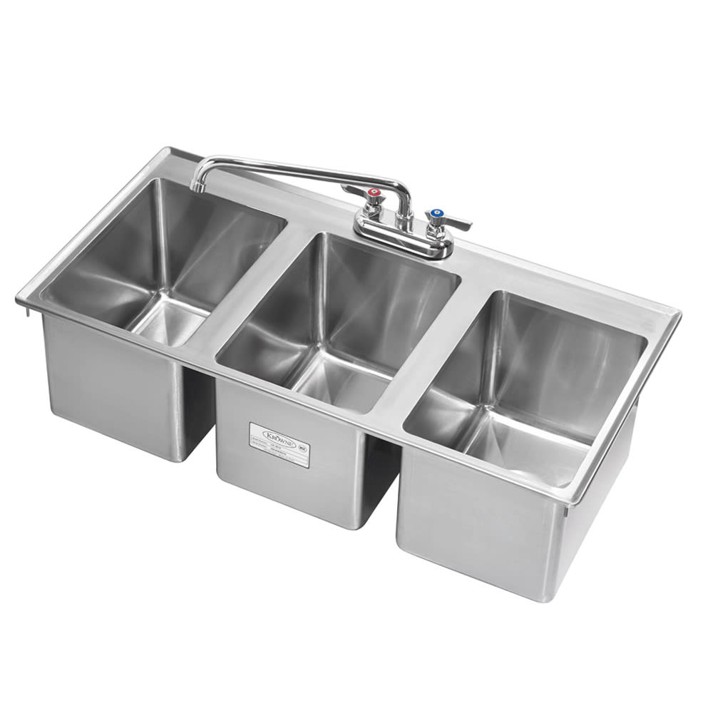 381-HS3819 Drop-In Commercial Hand Sink w/ (3) 10"L x 14"W x 10"D Bowls, Gooseneck...